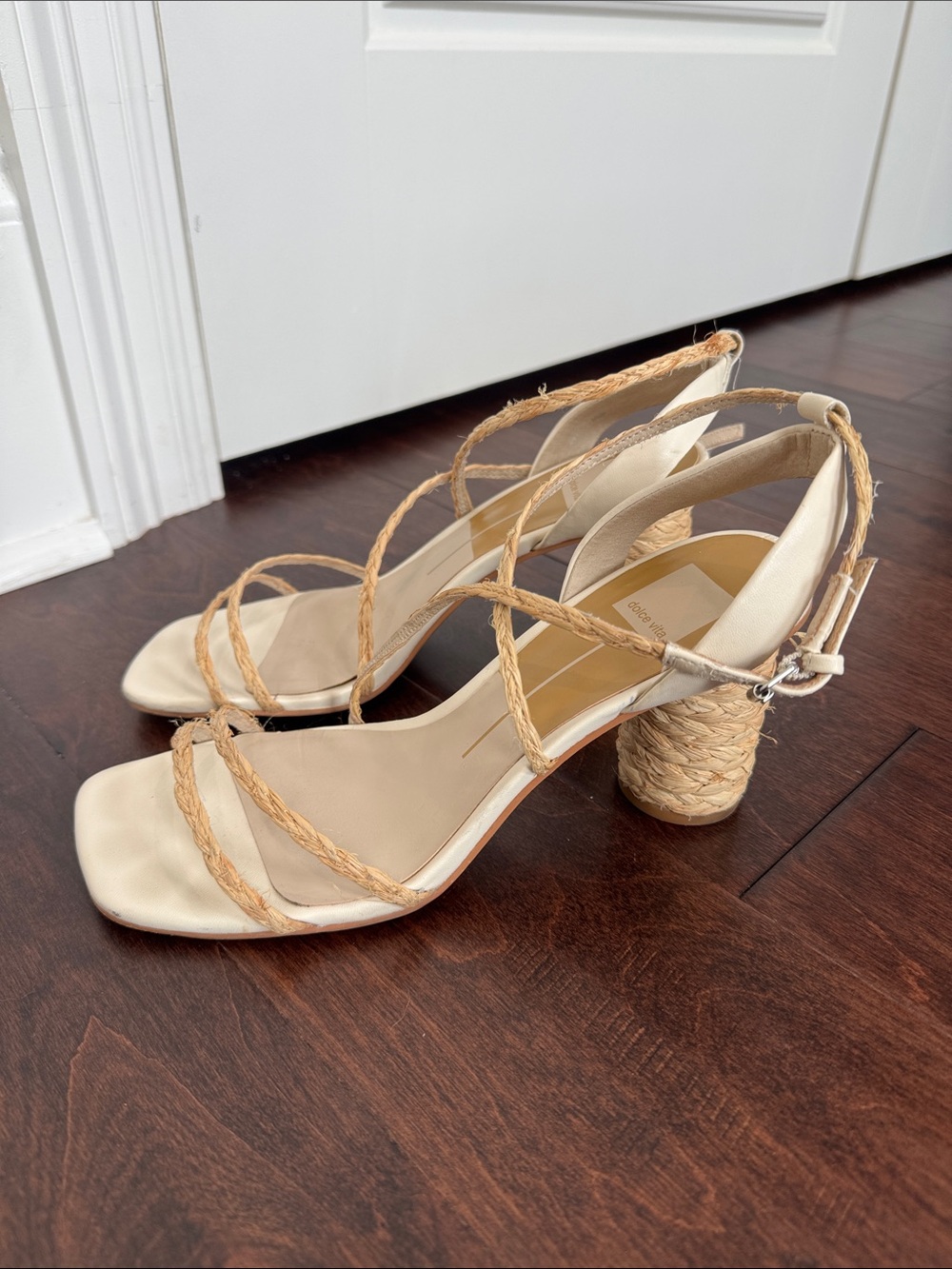 Dolce Vita Espadrille Column Heels Ankle Wrap Summer Shoes Woven Braided, sz 8.5